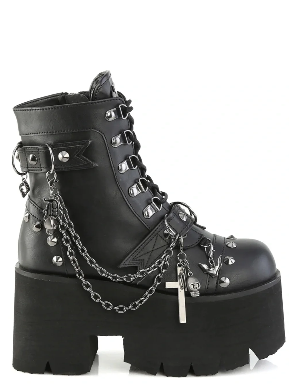 Demonia for Dolls Kill Goth/ Punk Ashes -52 Black Platform Lace-Up Ankle Boots